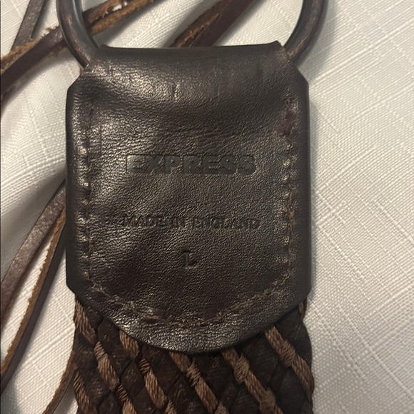 VTG Express Dark Brown Braided Leather Waist Belt SZ L  w/Metal Rings Boho Indie - Picture 3 of 11